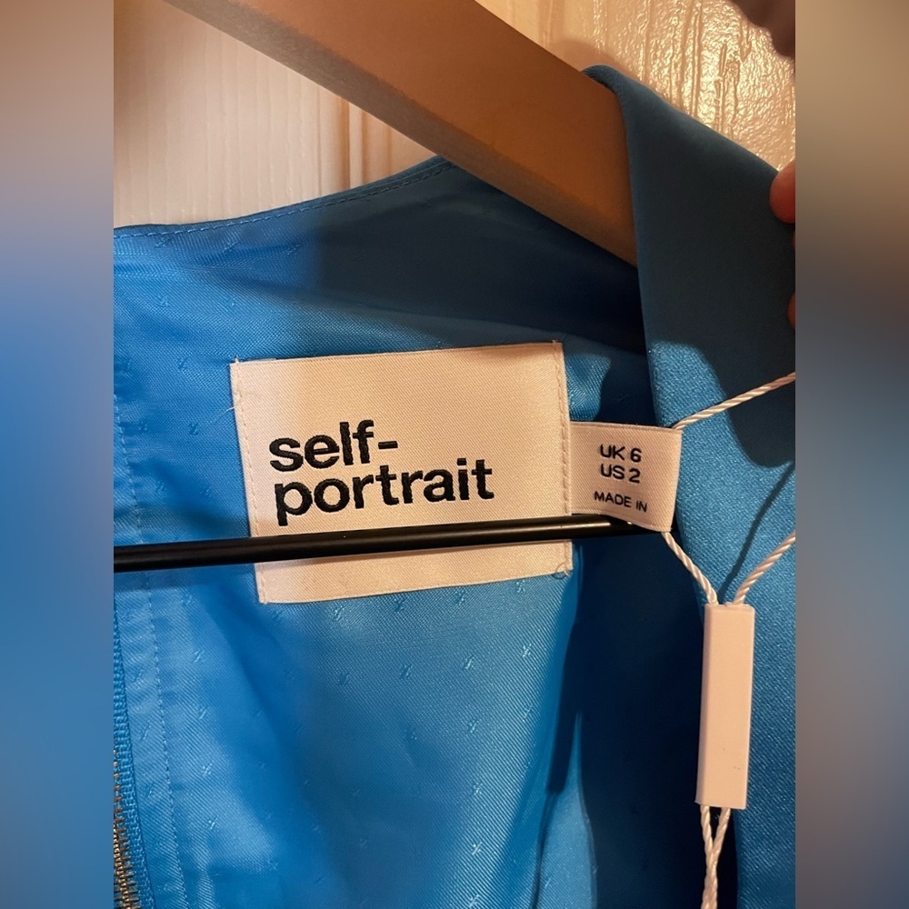 Self Portrait Blue Satin Crop Top Crystal Embellished Jacket Size 2 NWT - Picture 7 of 12